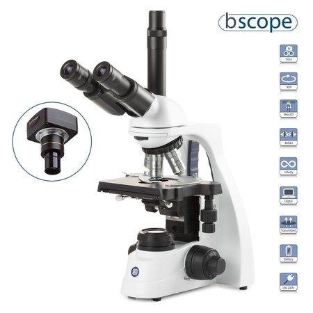 EUROMEX bScope 40X-1000X Trinocular Compound Microscope w/ 5MP USB 2 Digital Camera & E-plan IOS Objectives BS1153-EPLI-5M